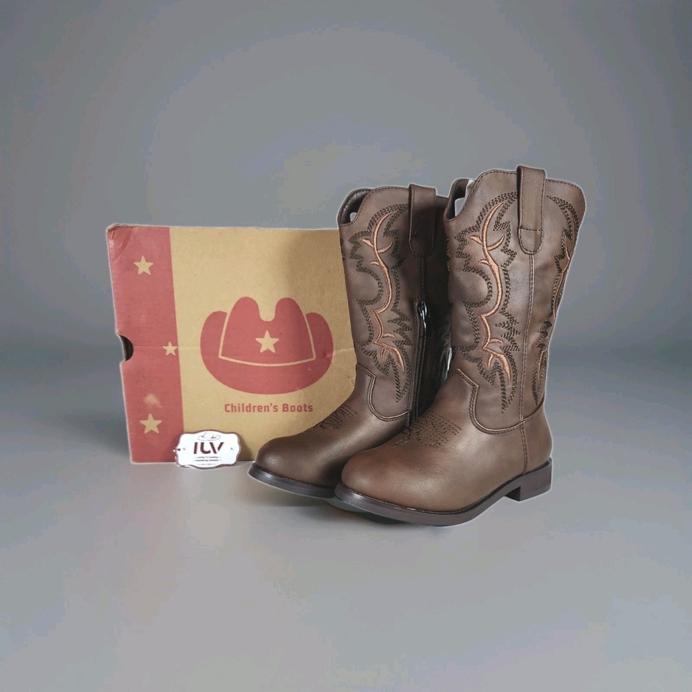 NWT IUV Western Cowgirl/boy Boots Size 10 Toddler Brown Mid Calf  Stitching Zip